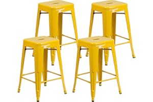 MFD LIVING MFD 24 Inch Metal Bar Stools Counter Height Bar Chair Indoor Outdoor Backless Kitchen Stools Set of 4 Yellow