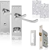 XFORT Polished Chrome Victorian Bathroom Handle Set 65mm Lock 75mm Hinges Wooden view 7