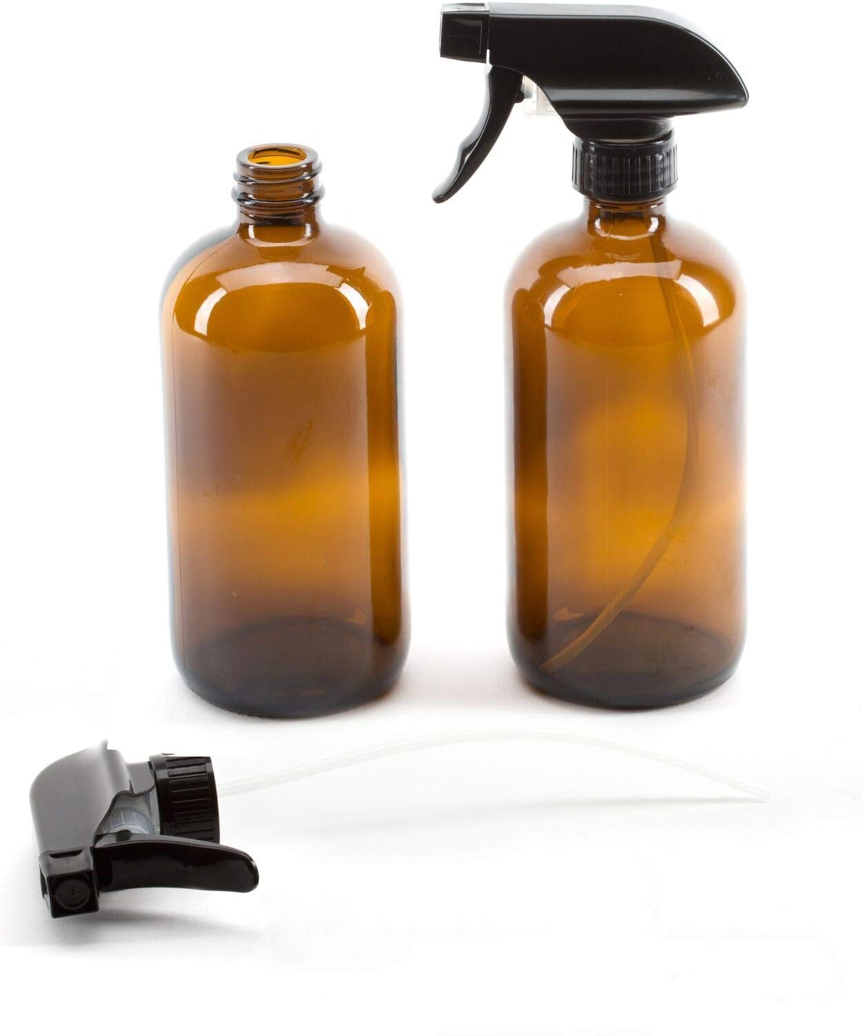 DELIBEST 2pcs Amber Misting Spray Bottle, 16oz Watering & Dispensing Empty Spray Bottle Refillable Container for Travel, Cleaning, Gardening, Skin Care, Protection