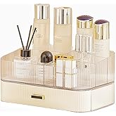 PLINJOY Makeup Organizer with Drawers Stackable Skincare Cosmetic Makeup organization for vanit Bathroom Desk Countertop (Cream)
