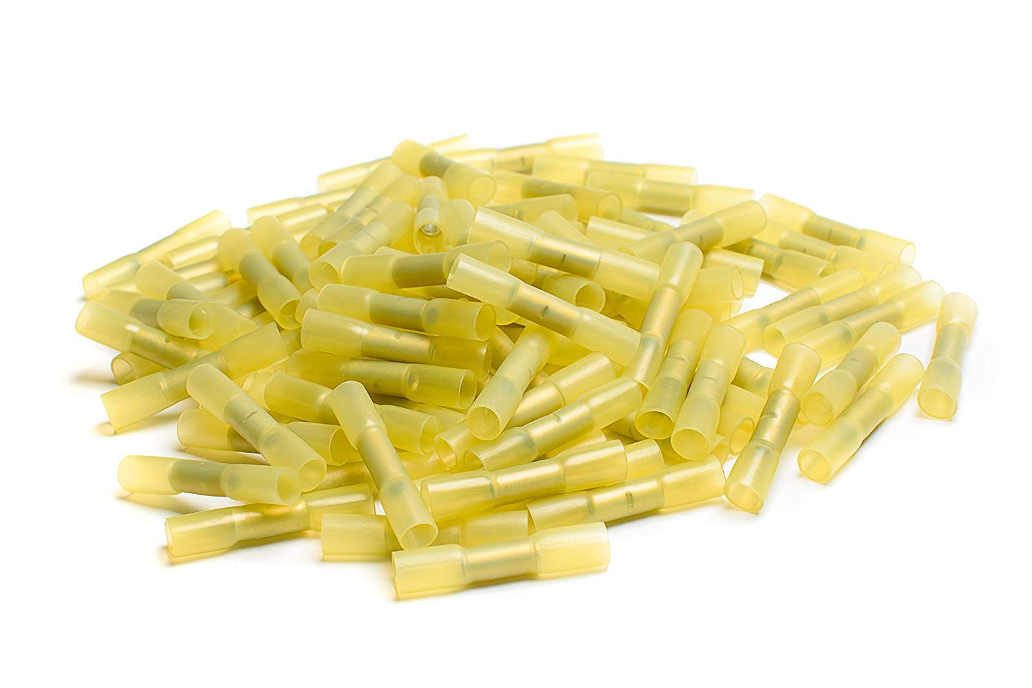 100 pcs HEAT SHRINK BUTT CONNECTORS YELLOW Electrical Marine Automotive Waterproof Wire Splice