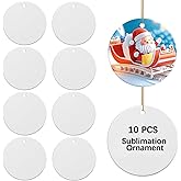 10 Pack Ceramic Sublimation Ornament Blank 3 inch Round Crafting DIY Personalized Printed Christmas Decorations Home Bulk White Porcelain Xmas Tree Crafts Decor