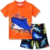 Boys Two Piece Rash Guard Swimsuits Kids Short Sleeve Sunsuit Swimwear Sets