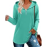 BETTE BOUTIK Womens Quarter Zip Tunic Hoodies Pullover Long Hooded Sweatshirts S-3XL