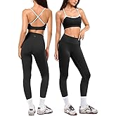 2 Piece Workout Sets for Women, Camisole Square Neck Tops & Seamless Leggings, Gym Yoga Pilates Outfits