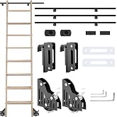 Zonon 10 ft Rolling Library Ladder Hardware Kit Includes Telescope Hook for Sliding Library Ladder 300lb Bottom Wheel with Brake Load Capacity for Stair Bookshelf Fit Thickness 1-1/8" Stepladder
