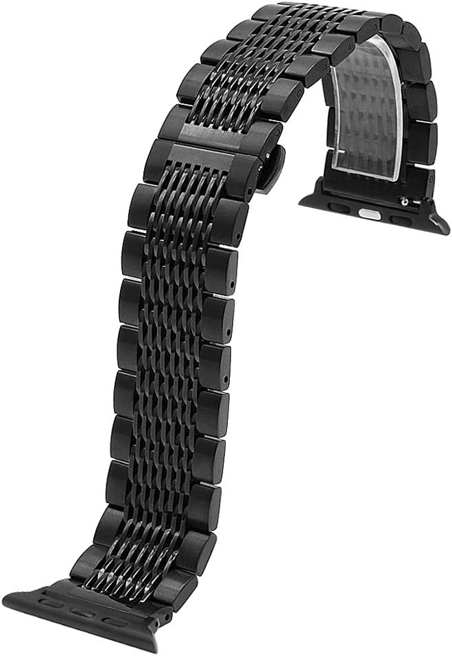 Kai Tian Solid 38mm 40mm 41mm Polished&Matte Mesh Watch Strap Compatible for Apple Watch Band Stainless Steel Replacement Bracelet for iWatch Series 7 6 5 4 3 2 1 Sport Black - Image 5