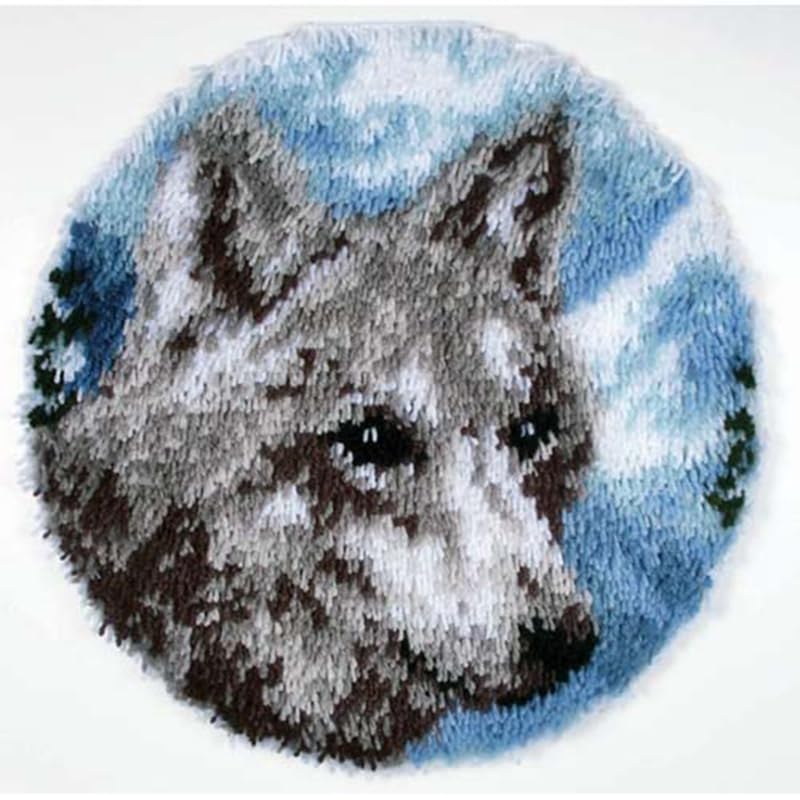 Raixleb Latch Hook Kits for Adults/Kids Pattern Printed Rug Making Kit Everything Included Gift for Family Friends Latch Hook Rugs DIY Needlework Crafts for Home Sofa Wolf 20X20 inches