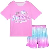 Play Tailor Girls Pajamas for Kids 2 PCS Summer Pjs Set Short Sleeve Top Sleepwear for Teen Girl 4-15