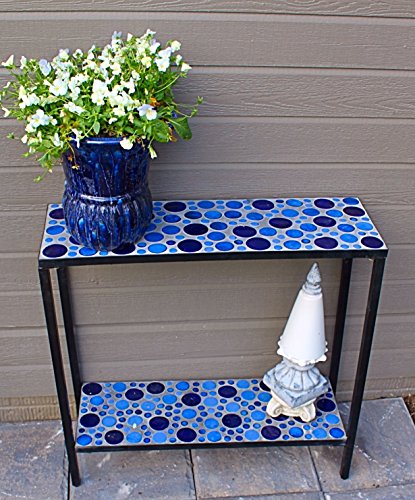 Pebble Lane Living Concrete Patio Console Buffet Table with Blue Mosaic Design