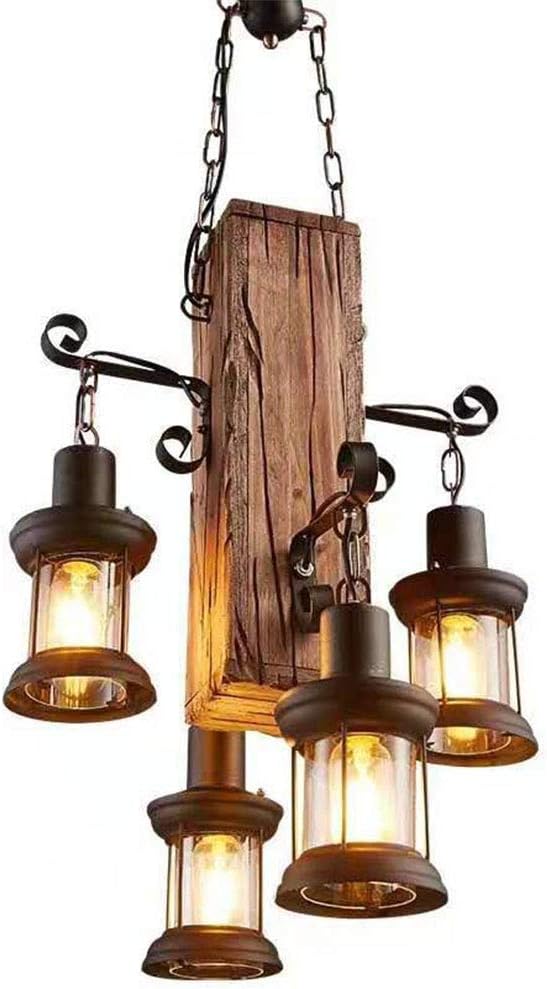 Chandelier FHW Rustic Pendant Lighting Vintage Ceiling Lamp Industrial 4-Head Retro Wooden Standard Lamps Creative Iron Metal E27 Base,220V