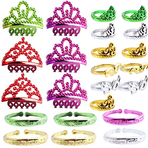 image for Hicdaw 70 Pcs Princess Pretend Jewelry Toy Princess Tiara Girls Dress 