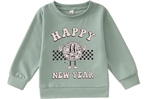 GLIGLITTR Toddler Boy Girl Happy New Year Sweatshirt Disco Ball Long Sleeve Christmas Outfit Crewneck Fall Winter Clothes