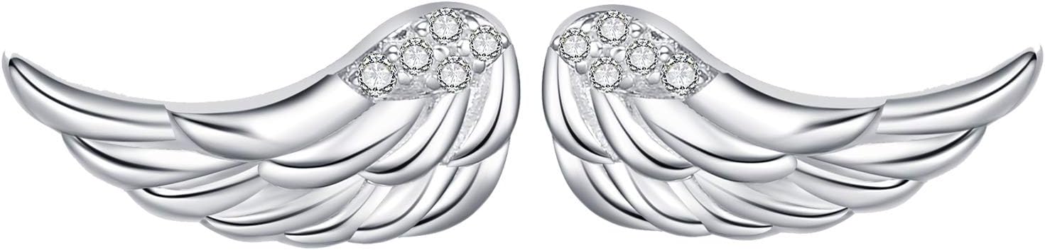 YAFEINIAngel Wings Stud Earrings,Dangle earrings,Adjustable Rings,Pendant Necklace Sterling Silver Guardian Angel Wing Studs Jewellery for Women Girls