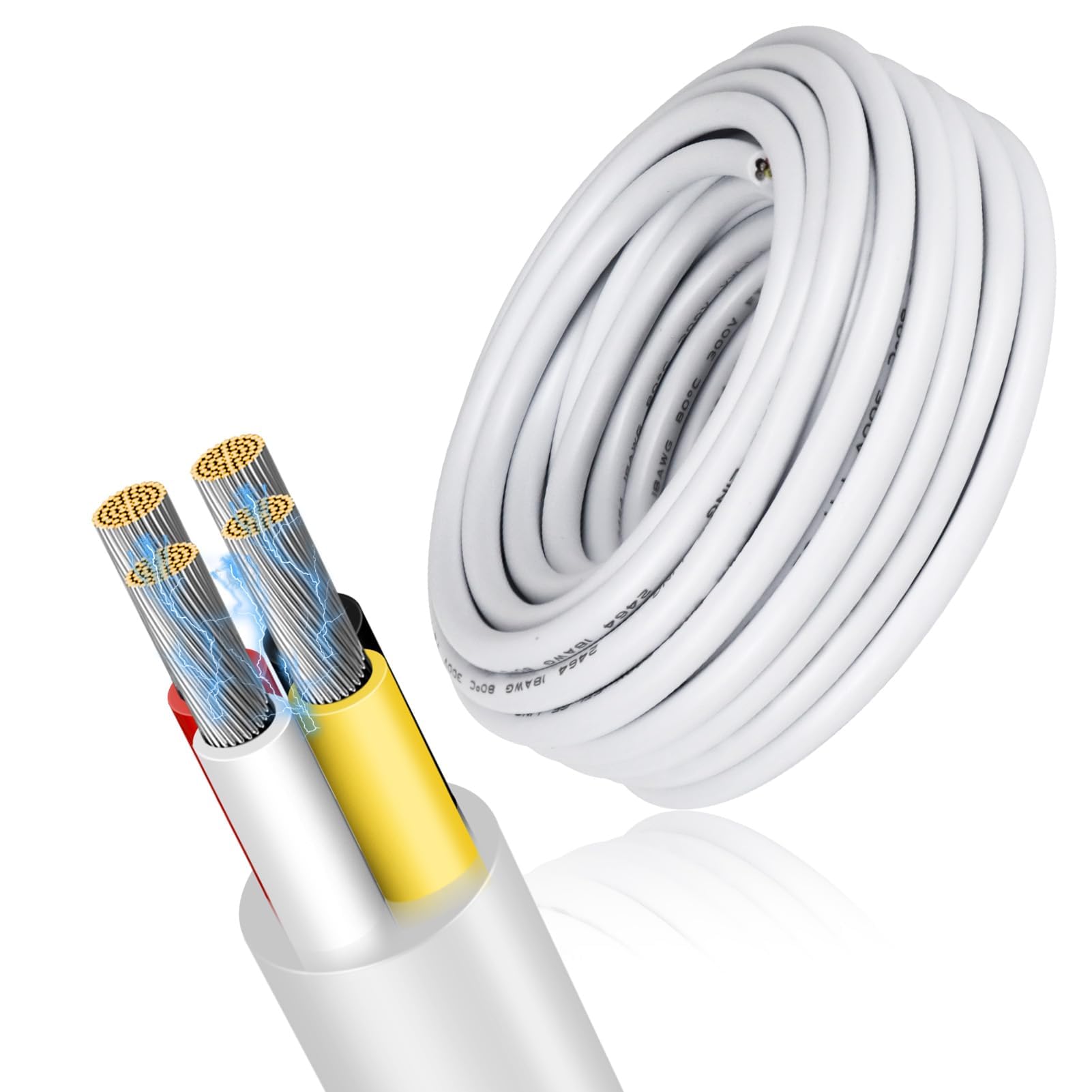 Photo 1 of 16 Gauge 4 Conductor Electrical Wire, 49.2FT Low Voltage 16/4 Tinned Copper Stranded 4 Wire Cable, 16 AWG White Flexible Extension Power Cord for Sprinkler, Thermostat, Speaker, Irrigation, Automotive