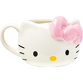 Silver Buffalo Sanrio Hello Kitty Pink Bow Ceramic 3D Sculpted Mug, 20 Ounces