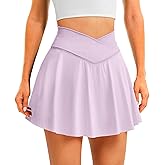 DLOODA Womens Tennis Skirt with Pockets Shorts Crossover High Waisted Athletic Skorts Skirts for Golf Running Workout