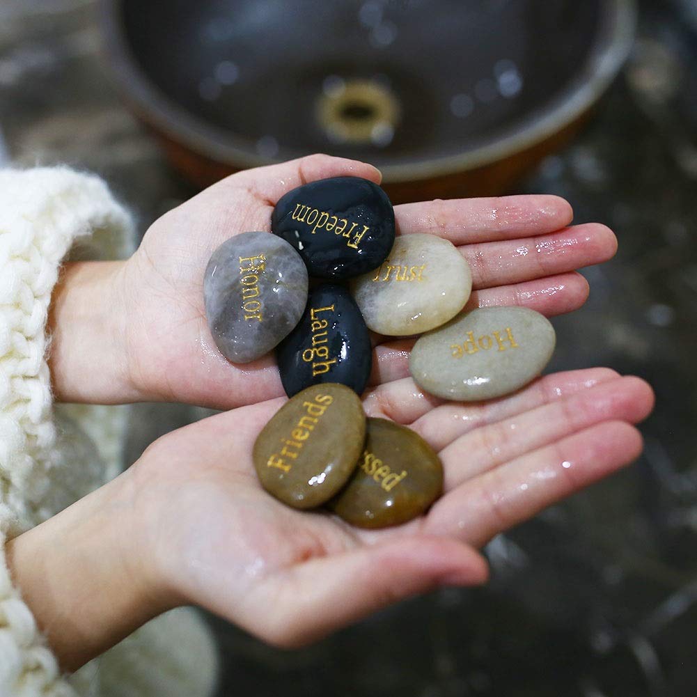BigOtters Engraved Inspirational Stones,25 Different Words Encouragement Stones Amulets Gift Stones for Friends and Family