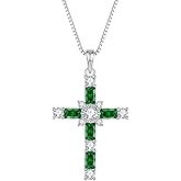 Vinoya 925 Sterling Silver Cross Necklace for Women Birthstone Religious Crucifix Pendant Jewelry Gift for Her