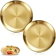 RoLith Stainless Steel Gold Plates, Gold Brushed Stainless Steel Plates, 304 Stainless Steel Dinner Plates, for Home, Outdoor Camping, Picnic (Gold)