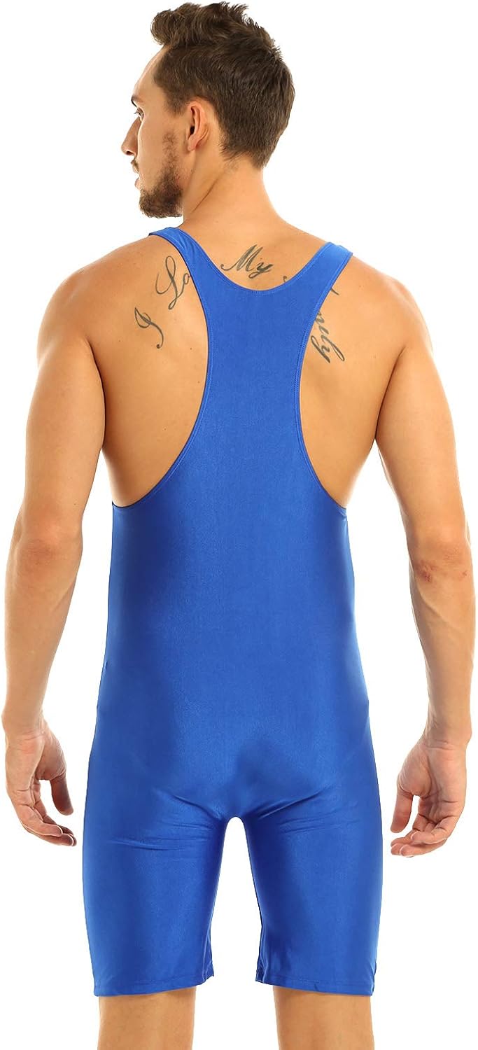 Freebily Mens One Piece Solid Modified Wrestling Singlet Bodysuit