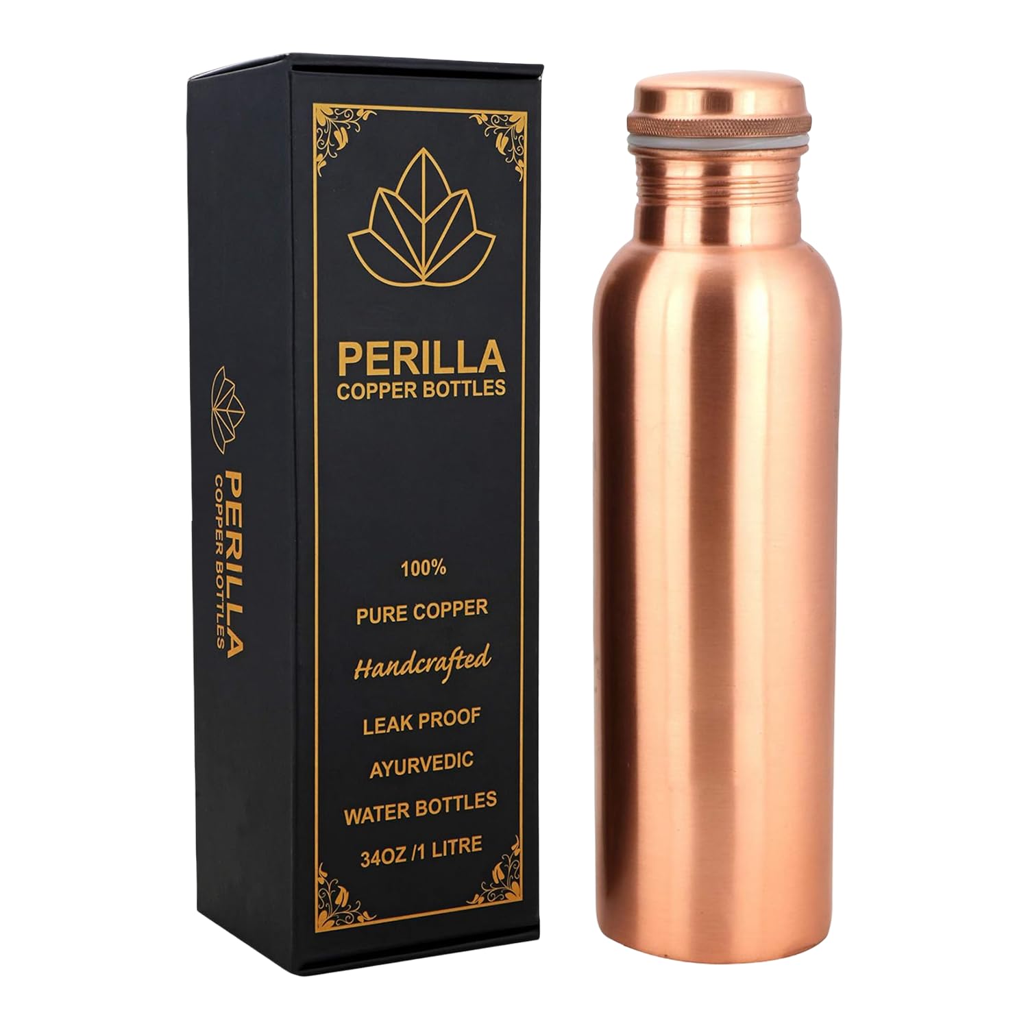 Copper Water Bottle Plain Leak Proof 100% Pure - An Ayurvedic Copper Vessel - Drink More Water And Enjoy The Health Benefits Immediately/Yoga Bottle