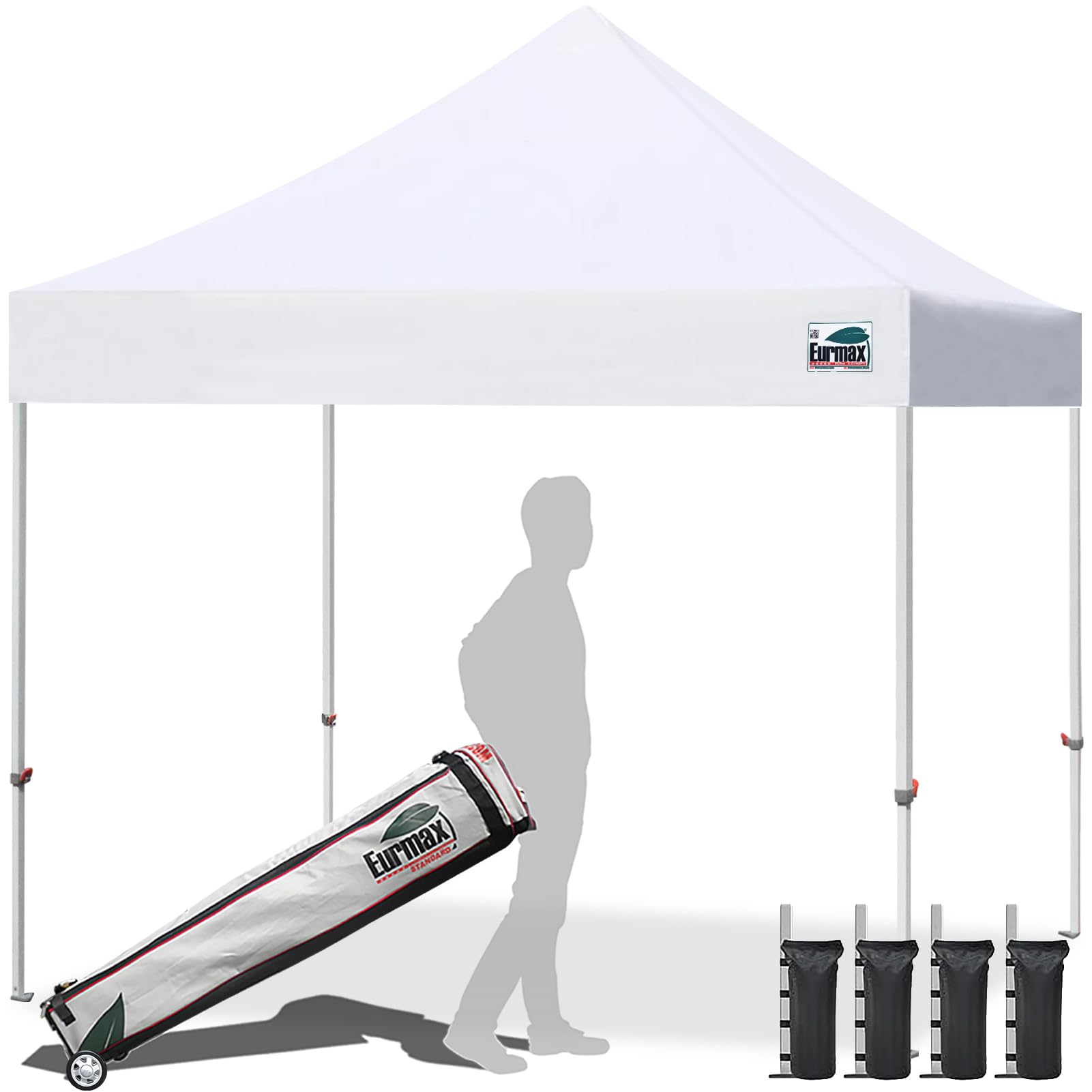 Photo 1 of ***RIP IN PACKAGING!!!Eurmax USA 10x10ft Pop Up Canopy, Commercial Instant Tent for Outdoor Events, Patented No-Tip Rolling Storage Bag with 4 Sandbags, UV & Water Resistant, Heavy Duty Portable Shelter Gazebo, White