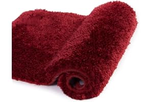 Walensee Bathroom Rug Non Slip Bath Mat for Bathroom (16 x 24, Red) Water Absorbent Soft Microfiber Shaggy Bathroom Mat Machi