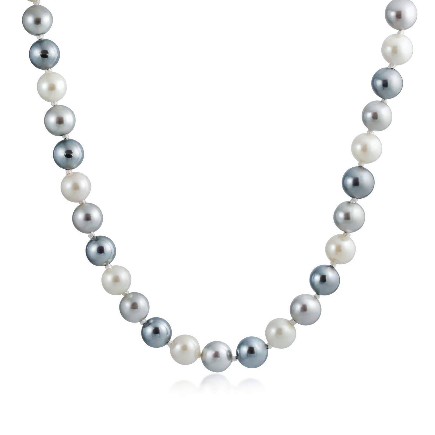 Bling Jewelry Classic Smooth 10MM Black White Grey Tri Multi Color Hand Knotted Simulated Pearl Strand Necklace For Women 18 Inches — image 1