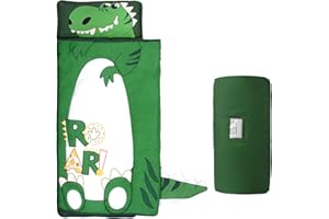GOPHRALOVE Dinosaur Toddler Nap Mat with Removable Pillow and Blanket Kids Sleeping Bag with Pillow Reinforced Stitching Machine-Washable, Soft Nap Mats for Daycare, Travel, Camping 53"x21"