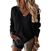 Womens Loose Sweaters Sexy V Neck Long Sleeve Solid Knitted Jumper Pullover Sweatshirt Tops
