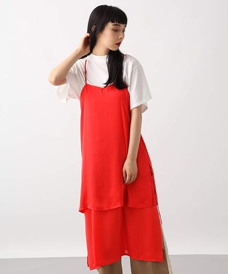 Amazon Co Jp ハレ Ladies ムジストライプレイヤードワンピース F Red5 服 ファッション小物