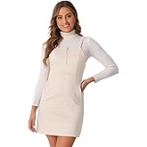 Allegra K Women's Faux Suede Zipper Front A-Line Overall Pinafore Dress
