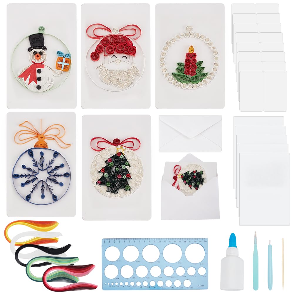 WEBEEDY 20 Sets DIY Christmas Paper Quilling Greeting Card Kit 5 Style Santa Claus Decorations Card With Paper Quilling Strips Instuction,DIY Christmas Card Making Kit for Beginners Paper Craft Lovers