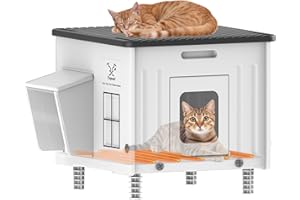 Dahivs Heated Cat House for Outside, High Insulated Heated Outdoor Cat Shelter 100% Weatherproof with Escape Door, Elevated Outdoor Cat House with Heater for Feral Stray Barn Cat Kitty 17.7"x17"x17.5"