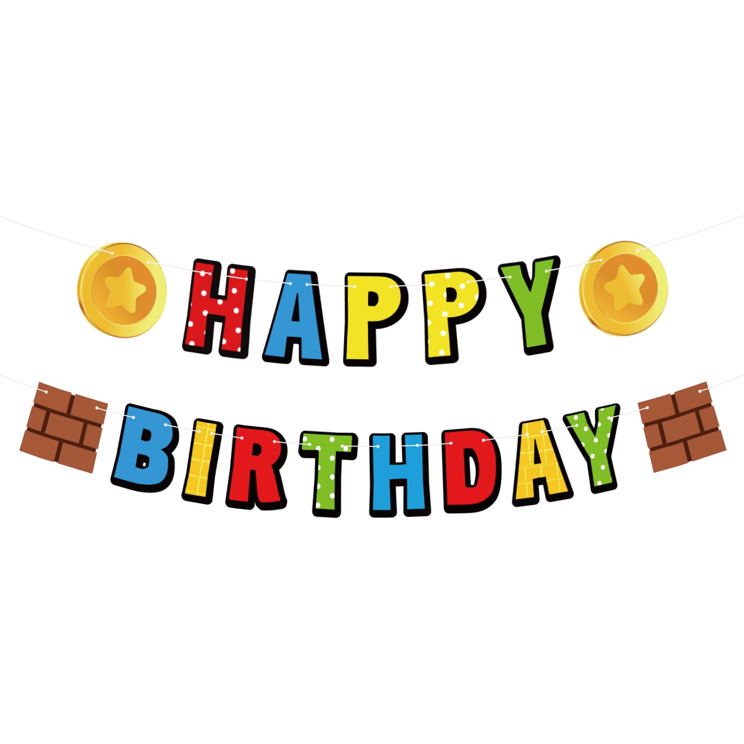Photo 1 of Happy Birthday Colorful Banner, Cartoon Birthday Backdrop Rainbow Color Birthday Hanging Garland Game Birthday Party Decoration for Birthday Party Supply