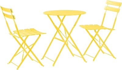 Harbour Housewares 2 Seater Yellow Round Bistro Table and Chairs Set