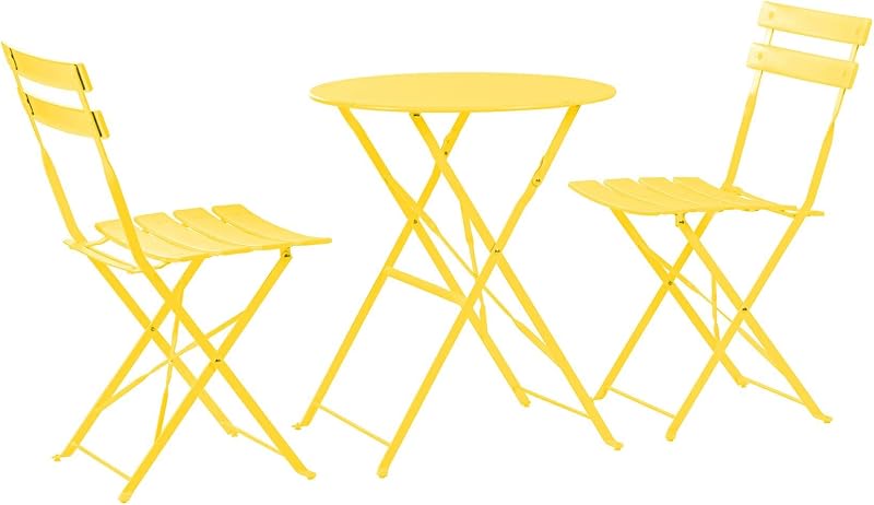 Harbour Housewares 2 Seater Yellow Round Bistro Table and Chairs Set