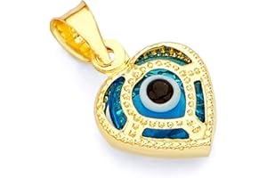 THE WORLD JEWELRY CENTER 14k REAL Yellow Gold Evil Eye Hamsa Heart Charm Pendant - 8 Different Design Available