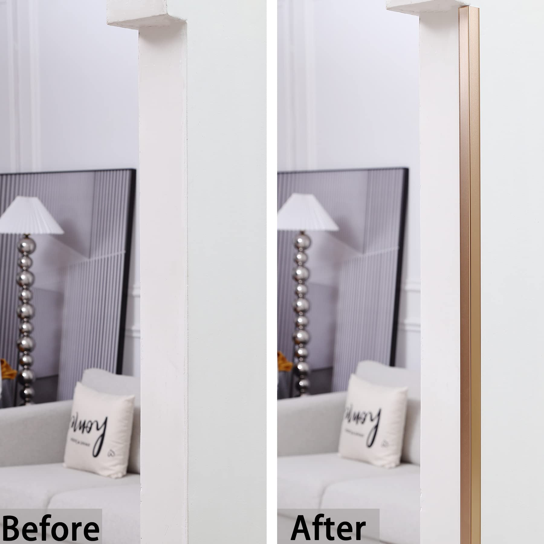 Aluminum Peel and Stick L Molding Corner Guards with 90° Angle for Wall Door Frame Cabinet Baseboard Protection and Decoration, 35.4in x 0.8in (3Pcs)
