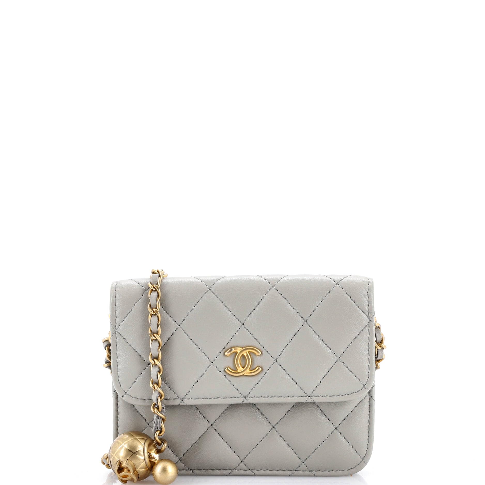 CHANEL Pre-Loved Pearl Crush Flap Clutch with Chain Quilted Lambskin Mini, Gray