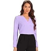 Allegra K Casual Office Blouse for Women's Career Notched V Neck Solid Long Sleeve Top