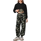 MakeMeChic Girl's 3 Piece Outfits Long Sleeve Cropped Hoodies and Camo Print Sweatpants Set