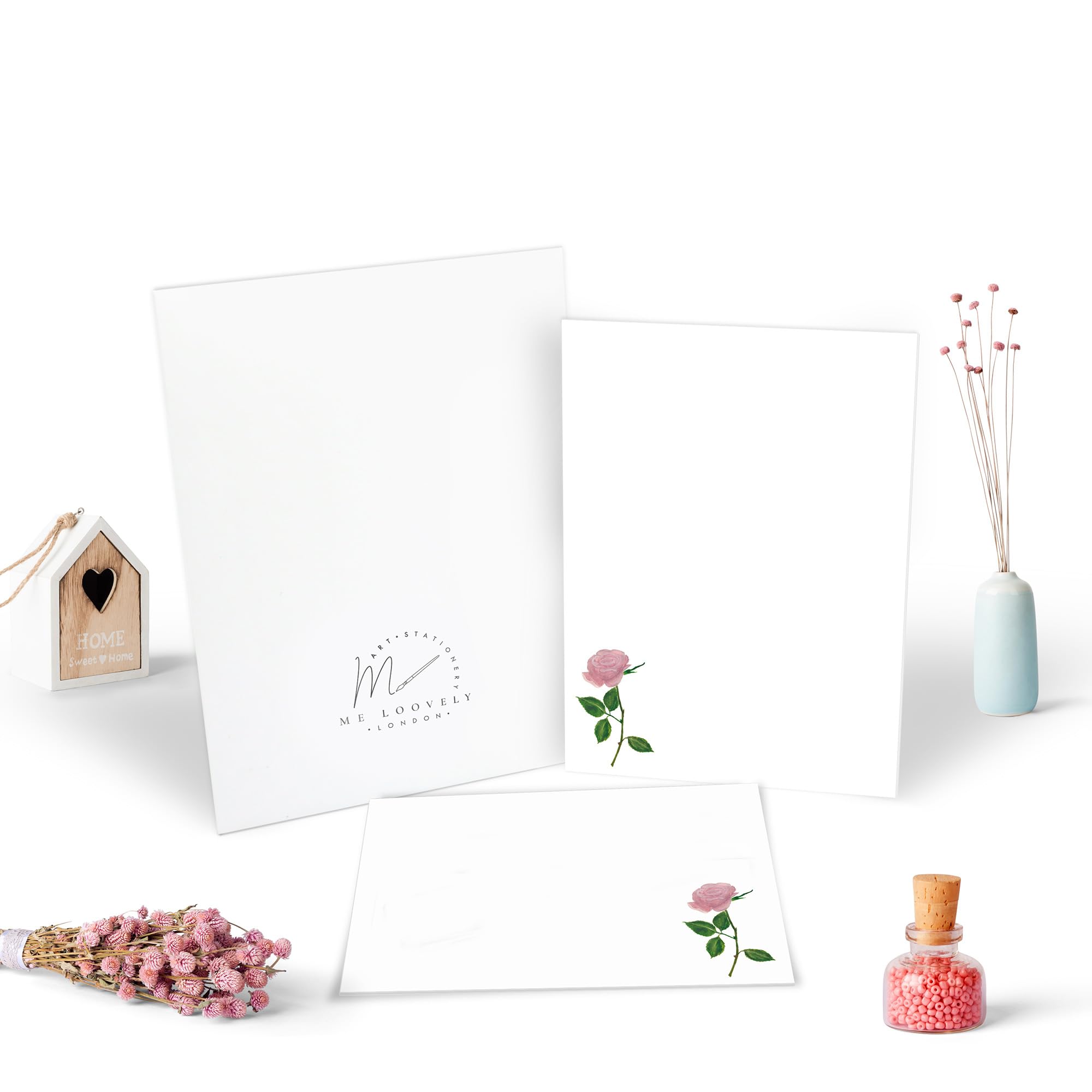 Me Loovely Pink Rose Letter Writing Paper and Envelopes A5 Size Papers Floral Stationary Supplies for Letters & Invitations | (10 Letters & 10 Envelopes with Gift Envelope)