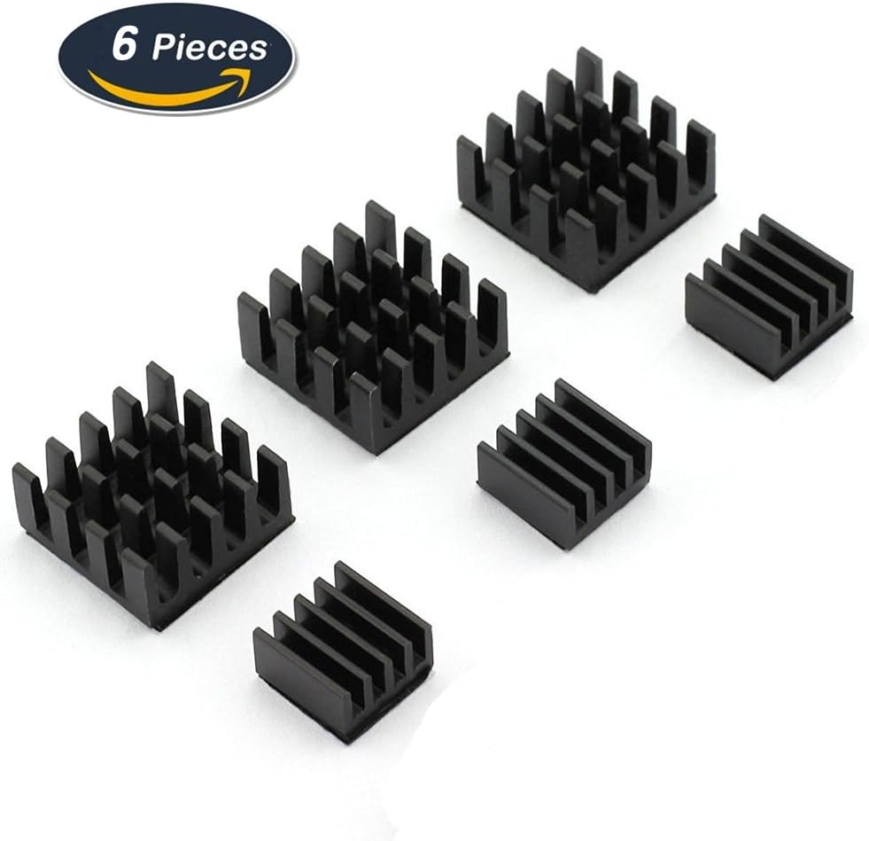 6 Piece Black Aluminum Heatsink Cooler Cooling Kit for Raspberry Pi 2, Pi 3, Pi B, Pi Model B+
