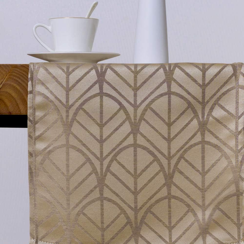 jinchan Jacquard Table Runner Length Leaf Pattern for Kitchen Restaurant Linen Textured Printed Table Cover for Dinner Holiday Parties 1 Panel 13" W x 72" L Taupe: Home & Kitchen