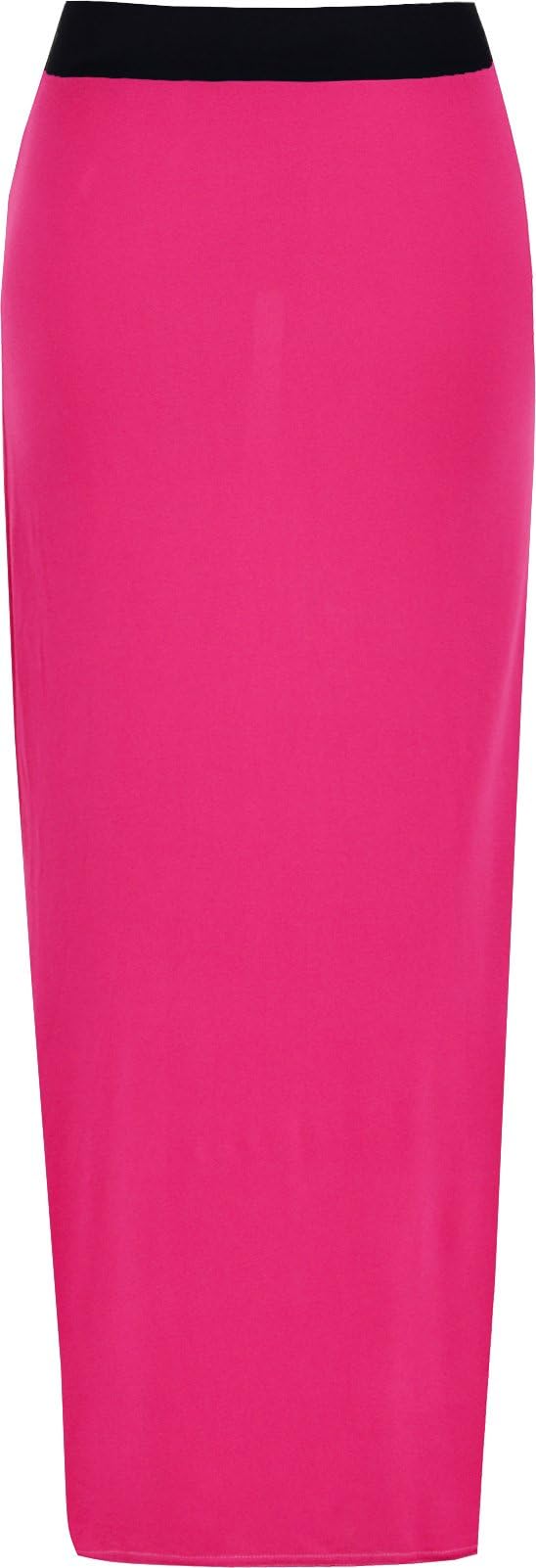 Ladies Elasticated Full Length Stretchy Jersey Womens Plain Maxi Skirt (S-M (8-10), Fuchsia)