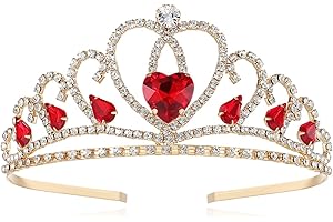 Lovelyshop Enchanting Red Heart Gold Tiara for Little Girls for Princess Parties and Costume Dress-Up