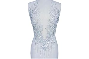 ZBROH Pure Handmade Rhinestones Applique Sew on Beads Trim Patches for Wedding Dress 23x13 Inches (Silver), Rectangular