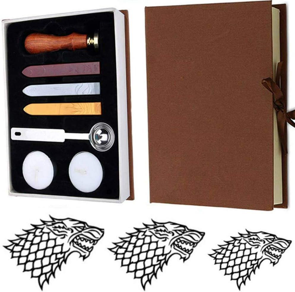 Game of Thrones House Family Badge Wax Seal Stamp Set, VIHOME A Song of Ice and Fire Pattern Wax Seal Stamp Kit Retro Vintage Maker Gift Box Set (House Stark Badge)